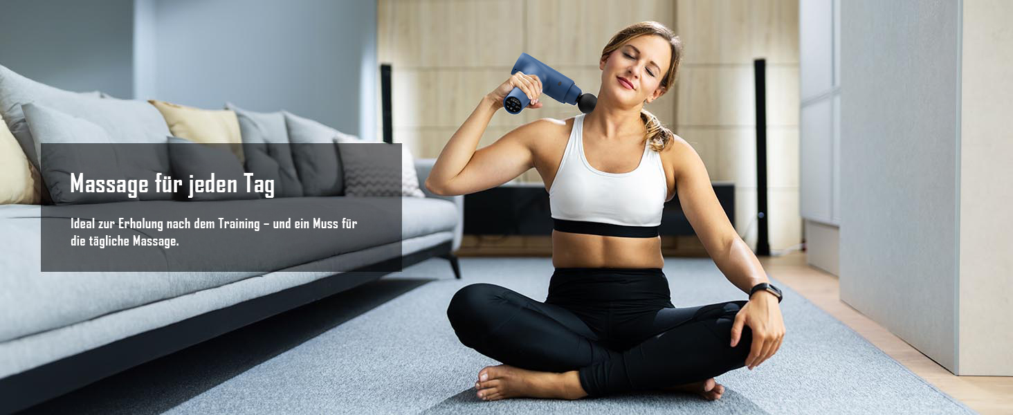 Перкусійний масажер Massage Gun з LED-екраном, електричний масажний пістолет для м'язів: 20 швидкостей, 9 насадок, сумка для перенесення, синій