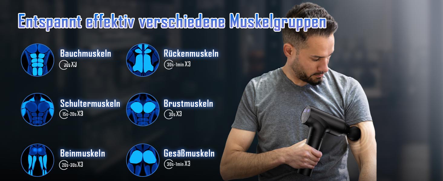 Перкусійний масажер Massage Gun з LED-дисплеєм, електричний масажний пістолет для м'язів (20 швидкостей, 9 насадок), сірий