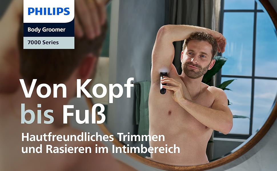 Тример для тіла та інтимних зон Philips Body Groomer Series 7000 BG7485/30, з 2D-гнучкою головкою, системою Triple Protect, насадками для спини та зарядним пристроєм, водонепроникний