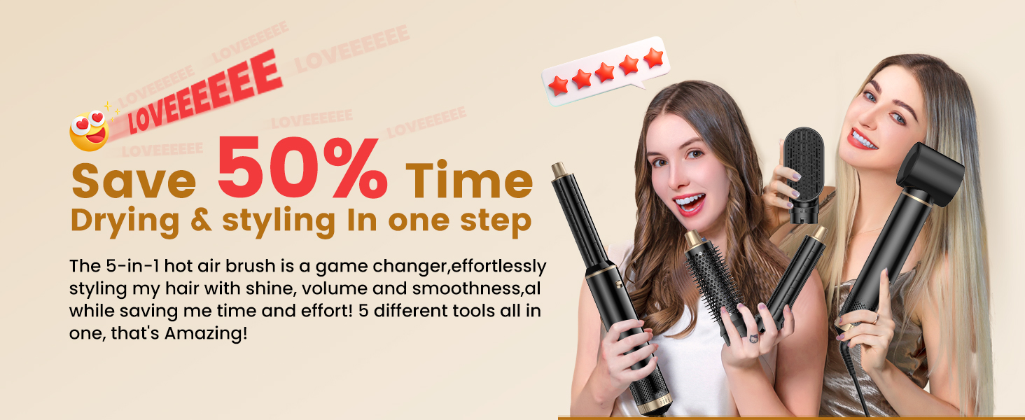 Стайлер для волосся 5 в 1 UKLISS Airstyler Pro: багатофункціональний набір для сушіння та укладки (фен, брашинг, гофре, вирівнювач), 1000 Вт, чорний