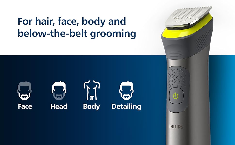 Тример Philips Multigroom 7000 MG7962/30 19-в-1 для чоловіків: універсальний набір для обличчя, волосся та тіла, самозаточувані леза, 26 налаштувань довжини (0,5-20 мм)