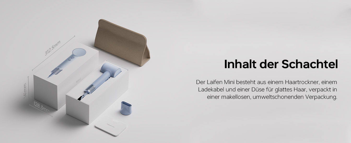 Компактний фен для волосся Laifen Mini (Гляcier Blue): 110 000 об/хв, іонізація 200М, термоконтроль, режим для дітей, з дорожньою сумкою та насадкою для вирівнювання
