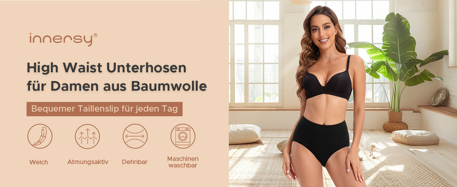 Труси жіночі бавовняні з еластичною стрічкою Innrsy, висока талія, м'які, 5 шт. в упаковці, XS, для зими