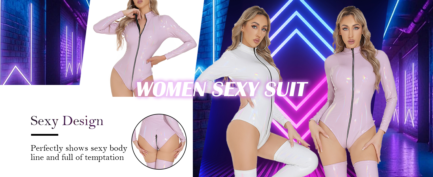 Боді жіноче Maeau з лакової шкіри, облягаючий комбінезон, вечірній костюм, латексний боді, трикотажний костюм з довгим рукавом, для клубу, вечірки, XS-XL, білий M