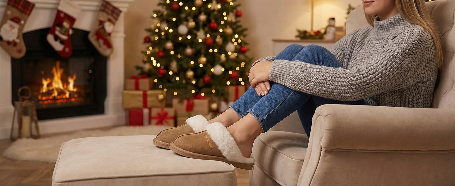 Зимові домашні капці Donpapa унісекс з ефектом пам'яті (Memory Foam) та штучним хутром, колір каштановий, розмір 38.5/40 EU