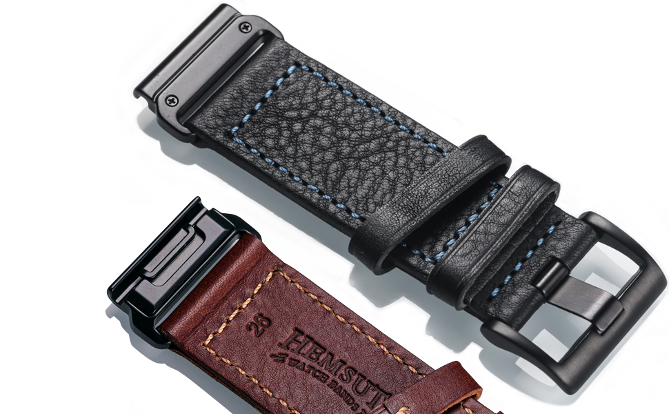 Шкіряний ремінець для годинників Garmin 22мм — Retro Vintage (чорний з чорною прошивкою) для Fenix, Forerunner, Vivoactive, Approach, MARQ, Quatix, D2