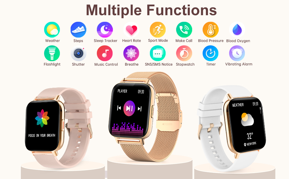Смарт-годинник для жінок Rose Gold: фітнес-трекер з функцією дзвінків, моніторингом серцебиття, SpO2, сну та менструального циклу, екран 1.69