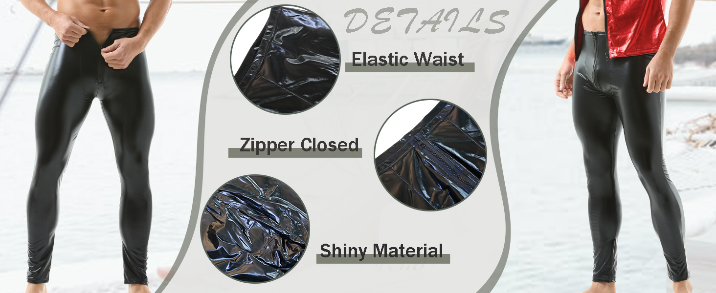 Чоловічі штани-легінси з екошкіри QiaTi, чорні, на блискавці, облягаючі