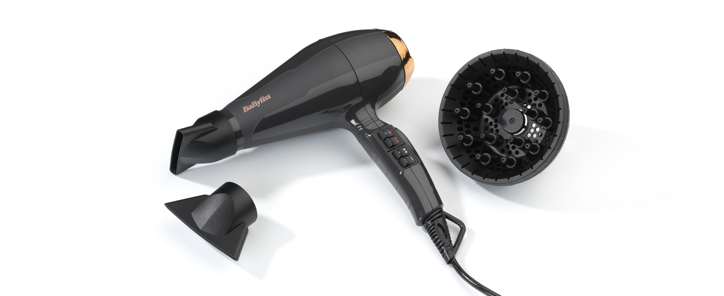 Професійний фен для волосся BaByliss Italian Air Pro 6719DE з дифузором, 2200 Вт, іонізація Anti-Frizz, 2 режими температури та швидкості, чорний