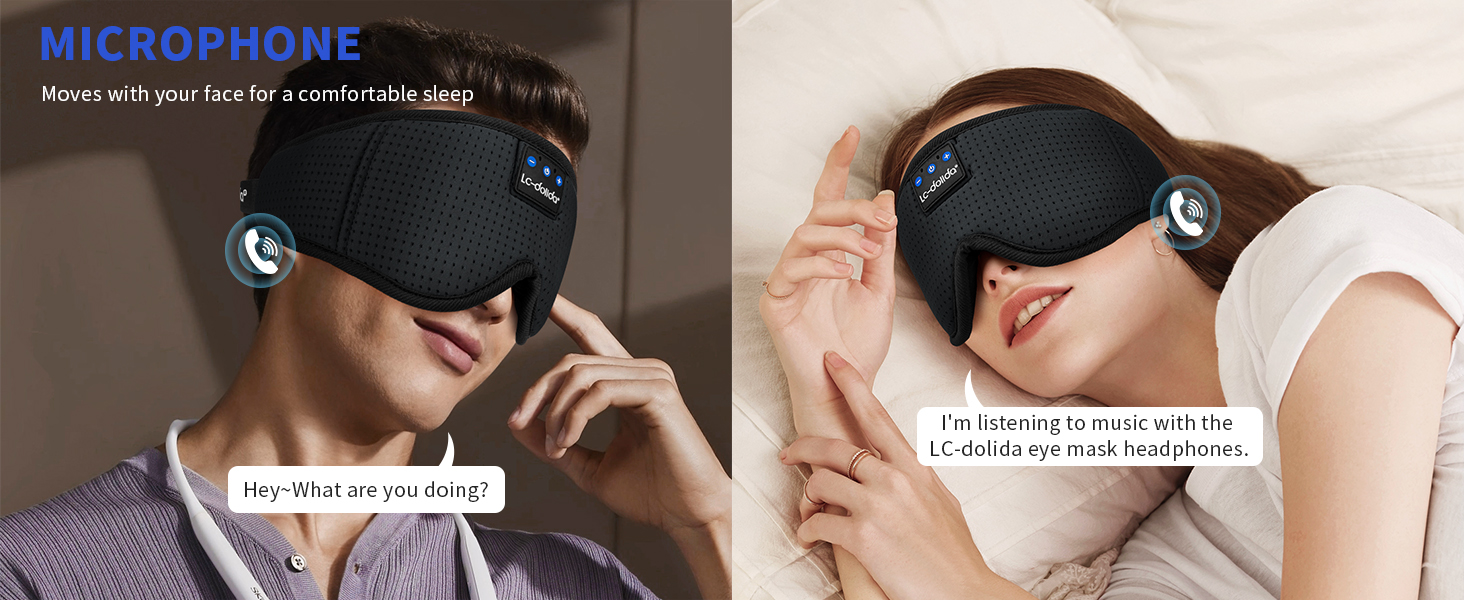 Маска для сну з Bluetooth-навушниками LC-dolida V5.4, дихаюча бавовняна маска для очей з мікрофоном для подорожей, йоги та медитації, HiFi-звук, 15 годин роботи (матовий чорний)