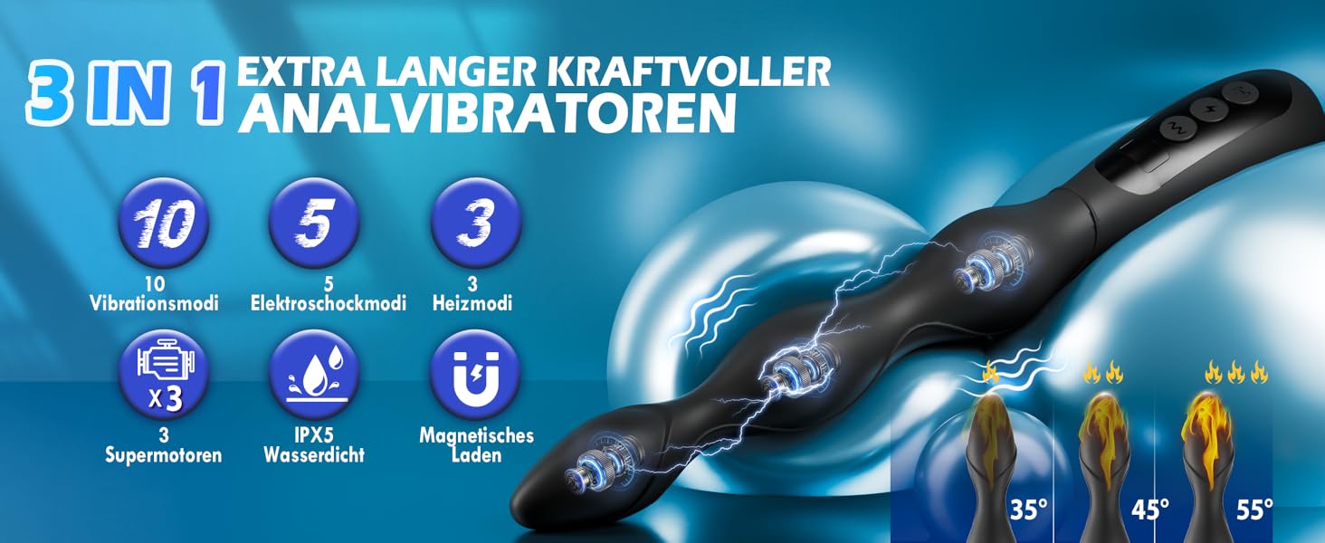 Анальні вібратори для чоловіків з електрошоком та стимуляцією простати, 10 режимів вібрації, 3 режими нагріву. Анальний плагін для чоловіків та жінок. Іграшки для дорослих, анальні плагіни для пар.
