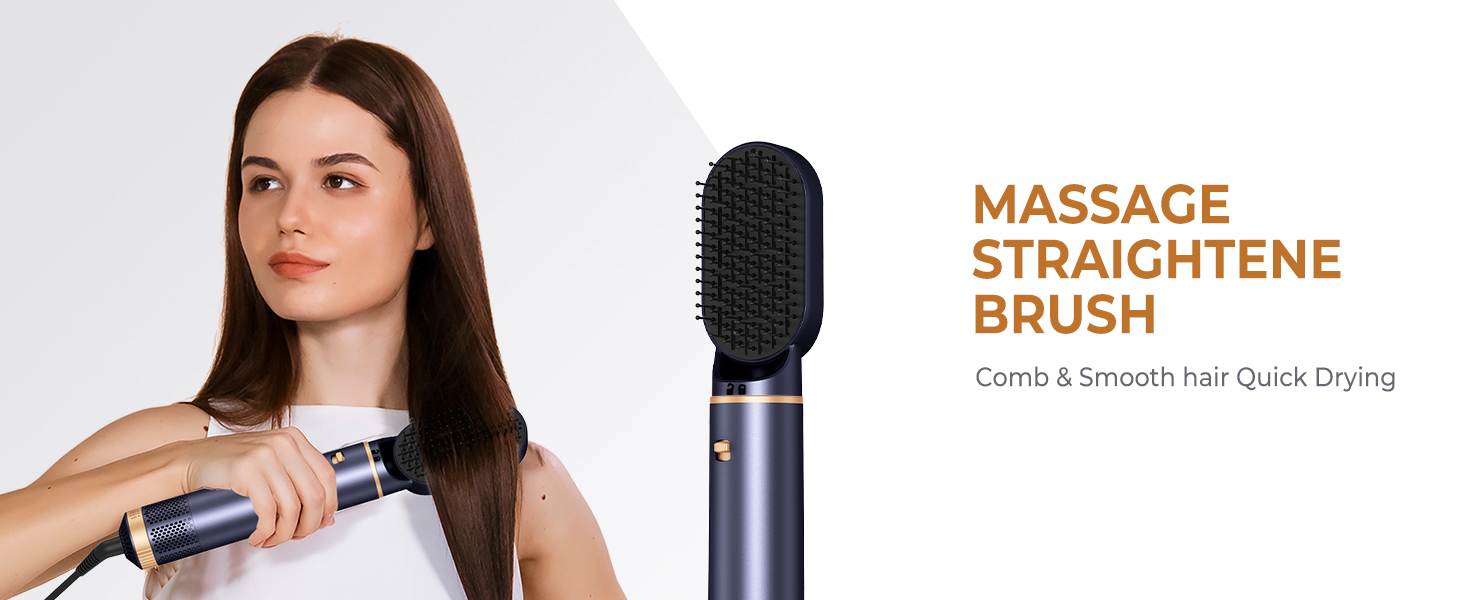Мультистайлер для волосся 5 в 1 UKLISS Airstyler: фен, вирівнювач, гофре та круглі щітки для укладки, чорний з синім