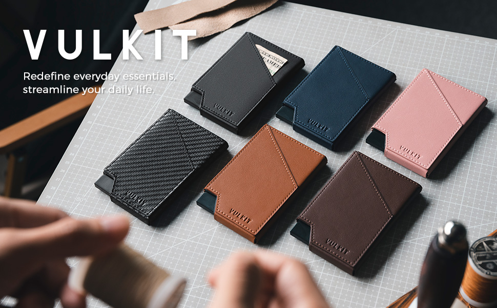 VULKIT Складаний картхолдер з RFID-захистом, тонкий алюмінієвий гаманець для кредитних карток, купюр та монет, темно-коричневий