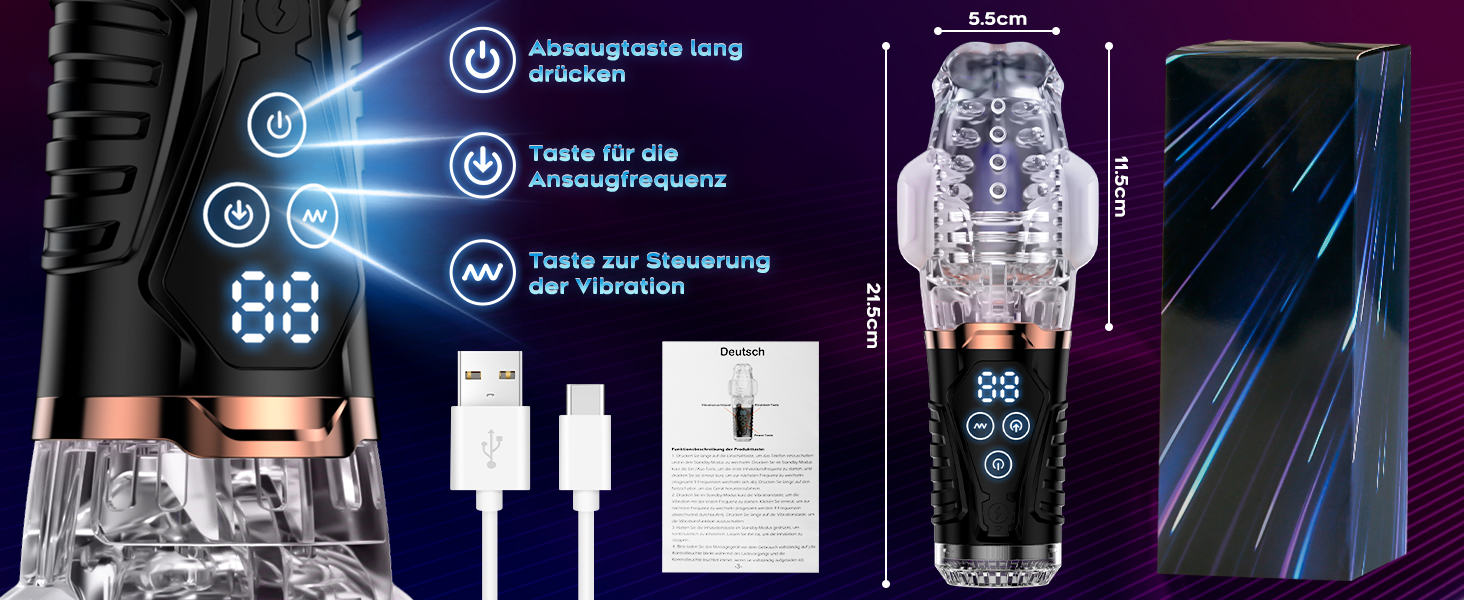 Електричний мастурбатор для чоловіків з 9 вібраційними режимами та 9 режимами вакуумної стимуляції, золотий. Іграшка для дорослих, соло-іграшка для чоловіків.