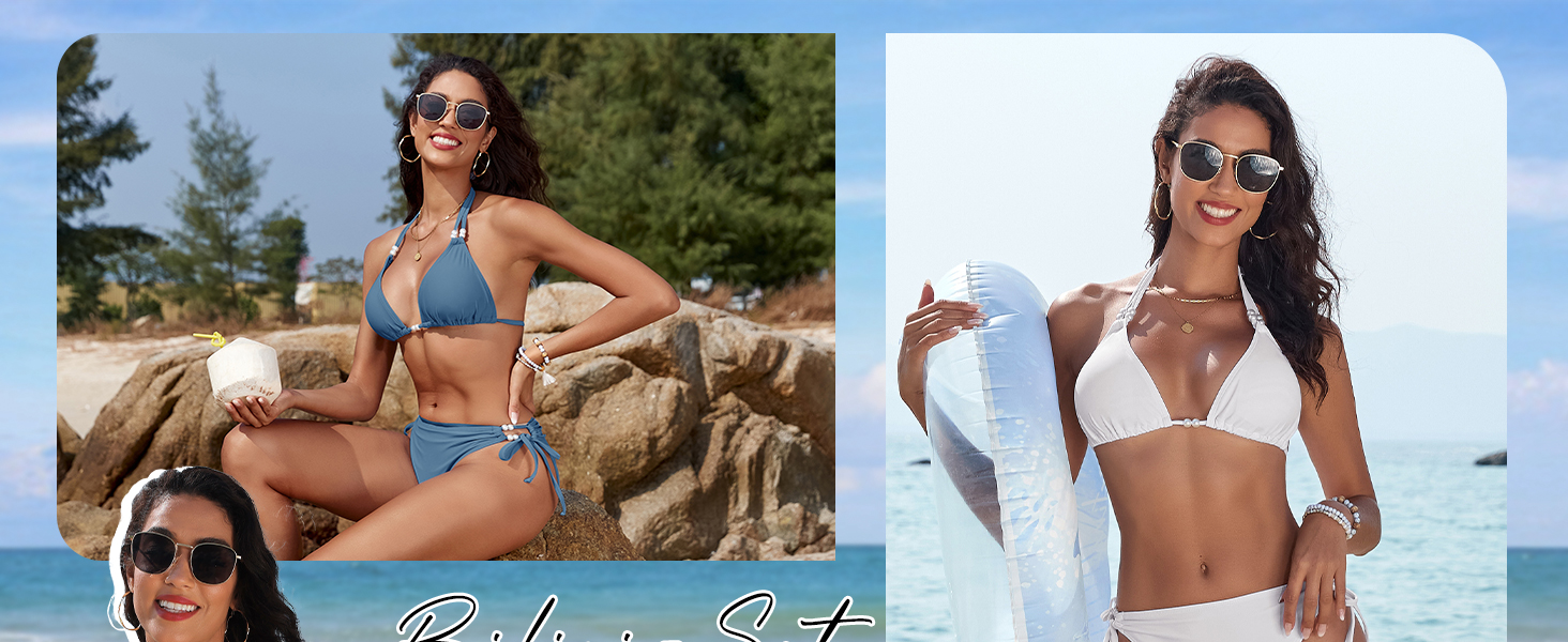 Сексуальний жіночий купальник-бікіні Triangel з шнурівкою, push-up, з перлами, чорний