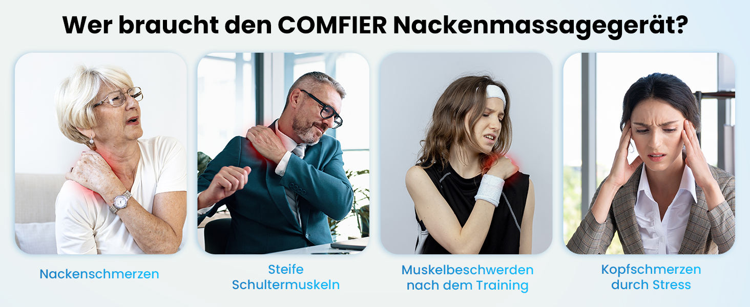 Масажер для шиї та плечей COMFIER 2026 з 4D Shiatsu, бездротовий глибокий масажер з графенним підігрівом для спини, темно-синій