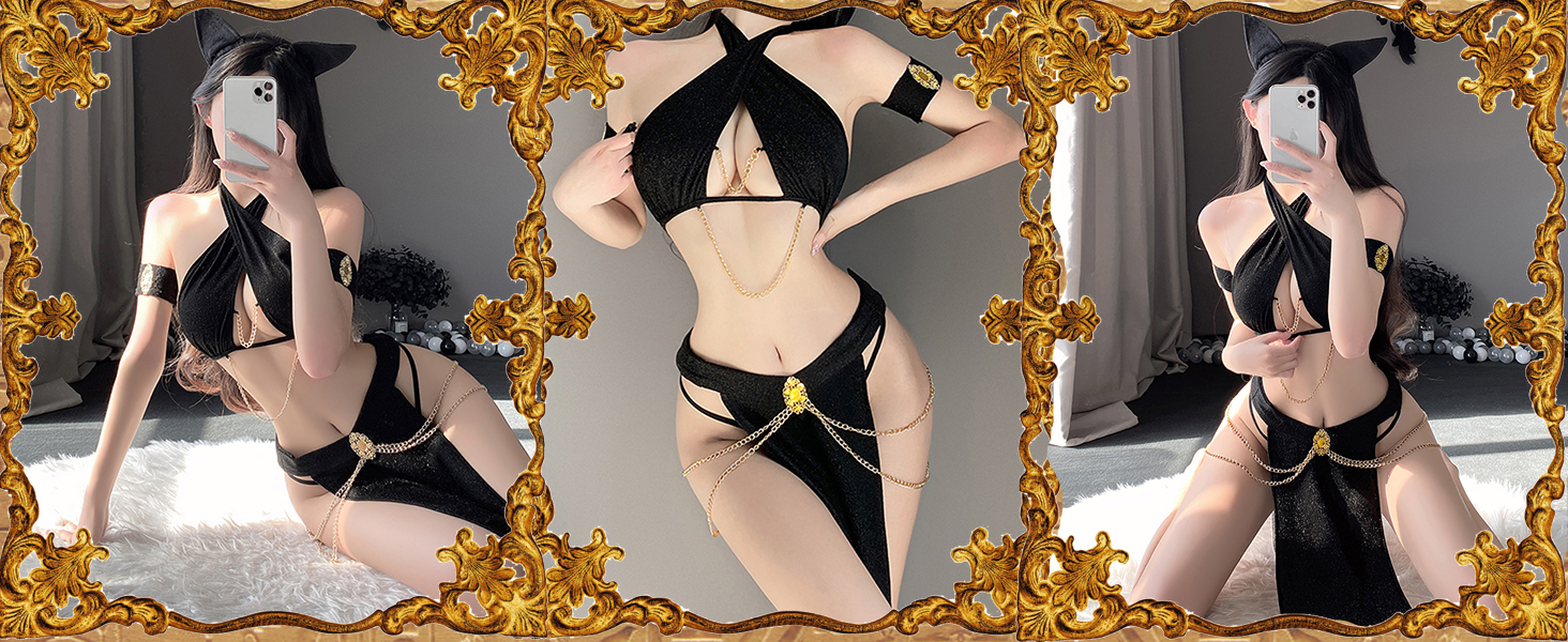 Костюм косплею ЯсміГерлз: Колібрі, Єгипетська Клеопатра, Принцеса Лея, Чорний, X-Small - Medium