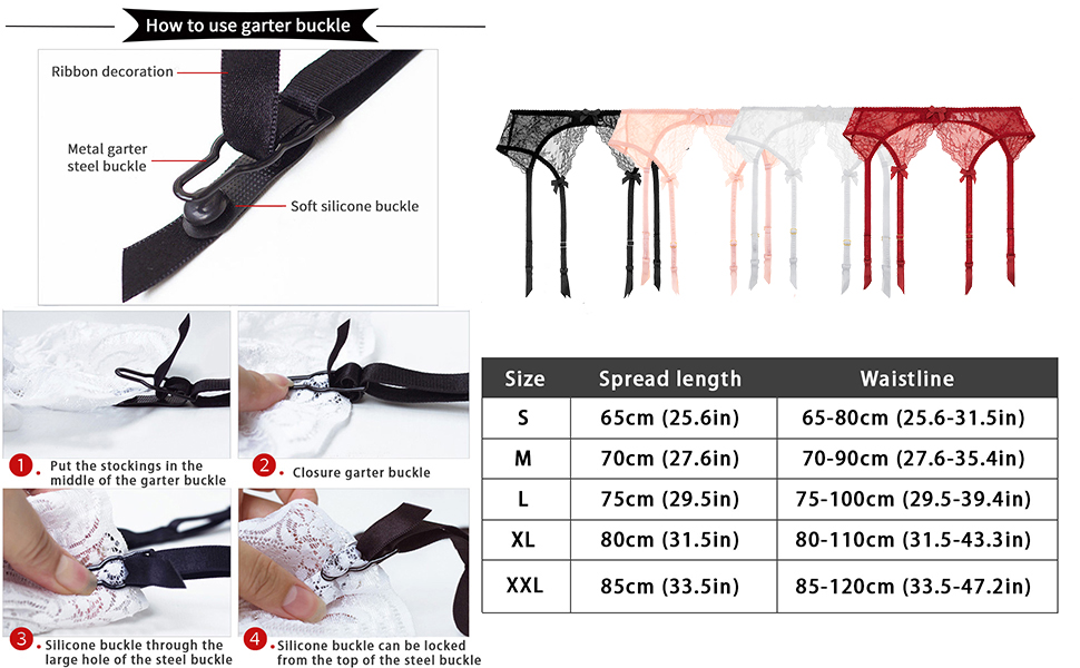 Сексуальний жіночий стрінг з мереживом, пояс з 4 ремінцями, металевий кліп для панчіх та спідньої білизни, чорний+білий+рожевий, XL