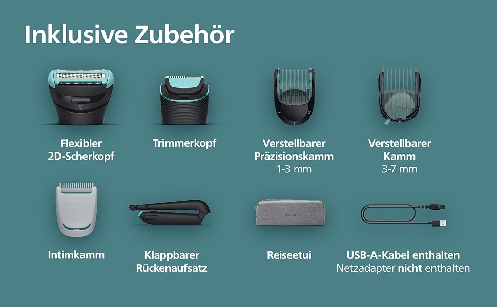 Тример для чоловіків Philips Bodygroom Series 7000 BG7480/15 для тіла та інтимних зон, водонепроникний, з гнучким 2D-лезом та насадкою для спини
