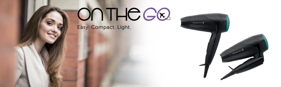 Дорожній фен Remington On The Go D1500 білий: складаний, 2000 Вт, з дифузором та вузьким соплом, двовольтажний (120/240V)
