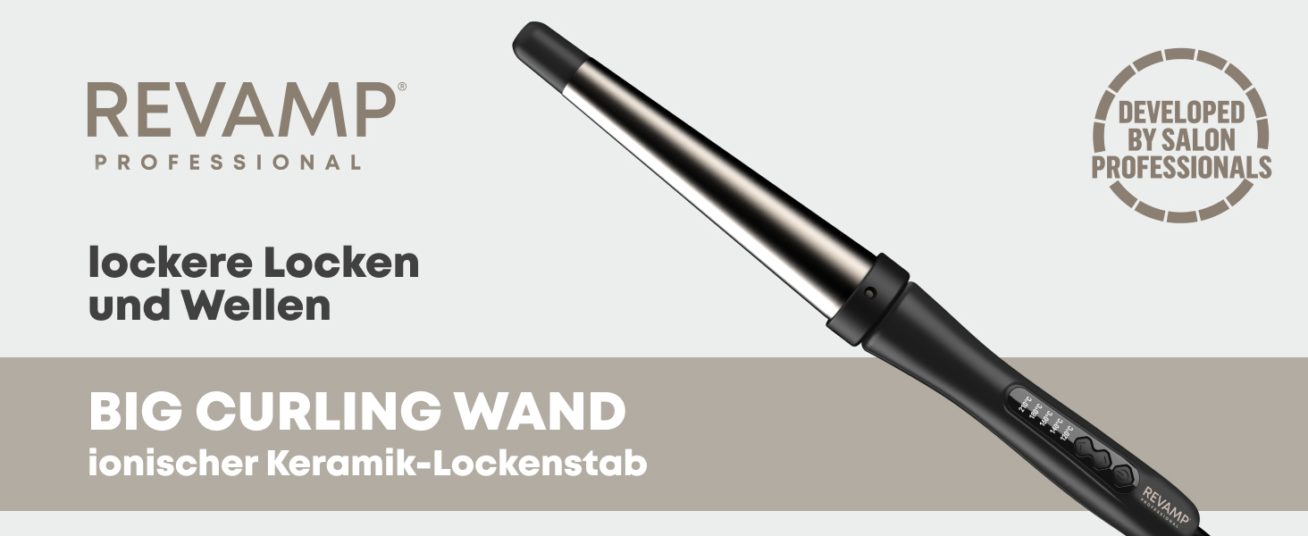 Конічний керамічний плойка-стайлер Revamp Progloss Big Wand для локонів та хвиль (32-19мм), з іонізацією, підставкою та терморукавичкою, чорний