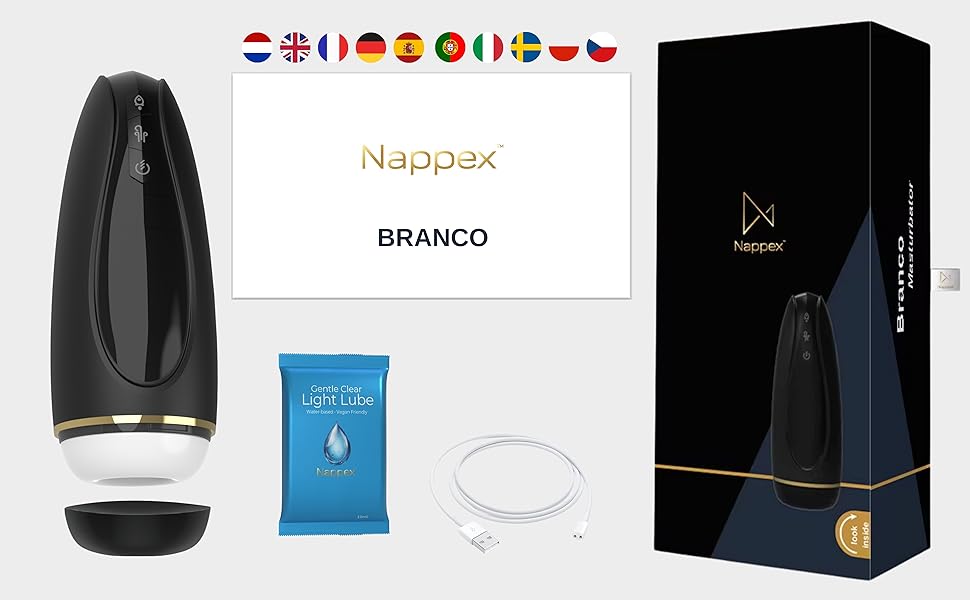 Електричний мастубатор для чоловіків Nappex Branco з потужним всмоктуванням та вібрацією, режим оргазму, чорний