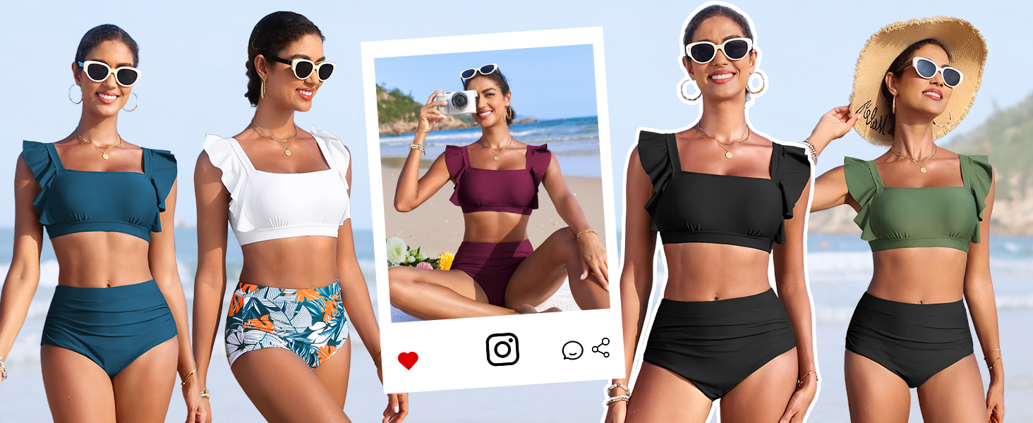 Бікіні жіночий комплект з високою талією, суцільний купальник двочастинний, сексуальний V-подібний виріз, push-up, кольоровий смугастий, великі розміри, пляжний, басейн, бордовий