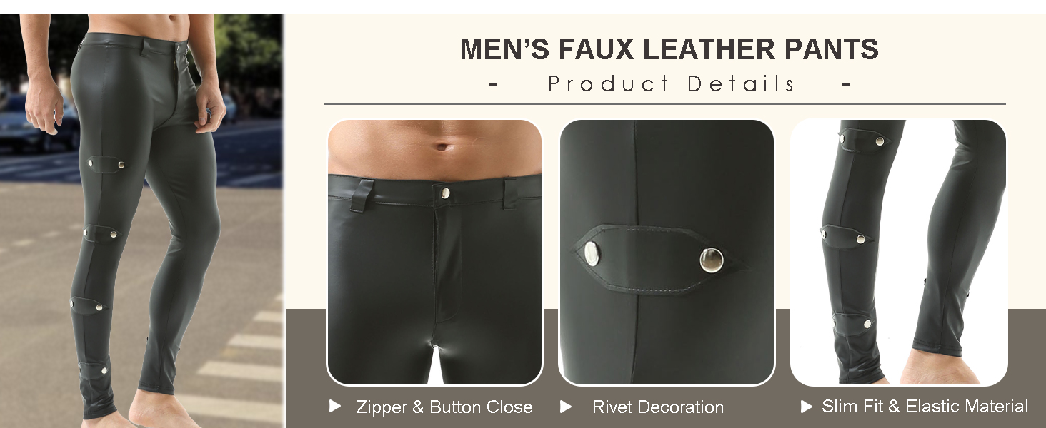 Чорні лосини з ефектом лакованого шкіряного покриття для чоловіків QiaTi, розмір XXL