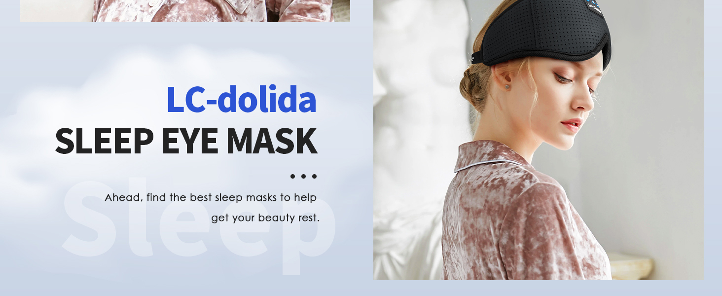 Маска для сну з Bluetooth-навушниками LC-dolida V5.4, дихаюча бавовняна маска для очей з мікрофоном для подорожей, йоги та медитації, HiFi-звук, 15 годин роботи (матовий чорний)