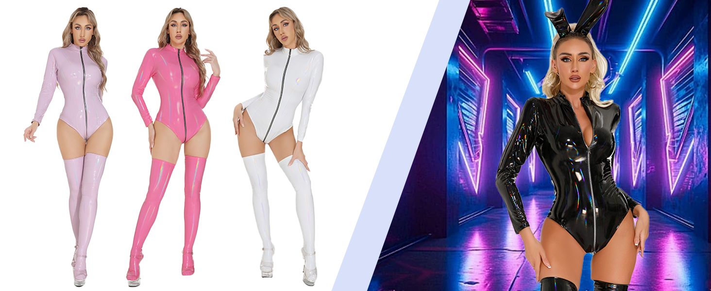 Боді жіноче Maeau з лакової шкіри, облягаючий комбінезон, вечірній костюм, латексний боді, трикотажний костюм з довгим рукавом, для клубу, вечірки, XS-XL, білий M