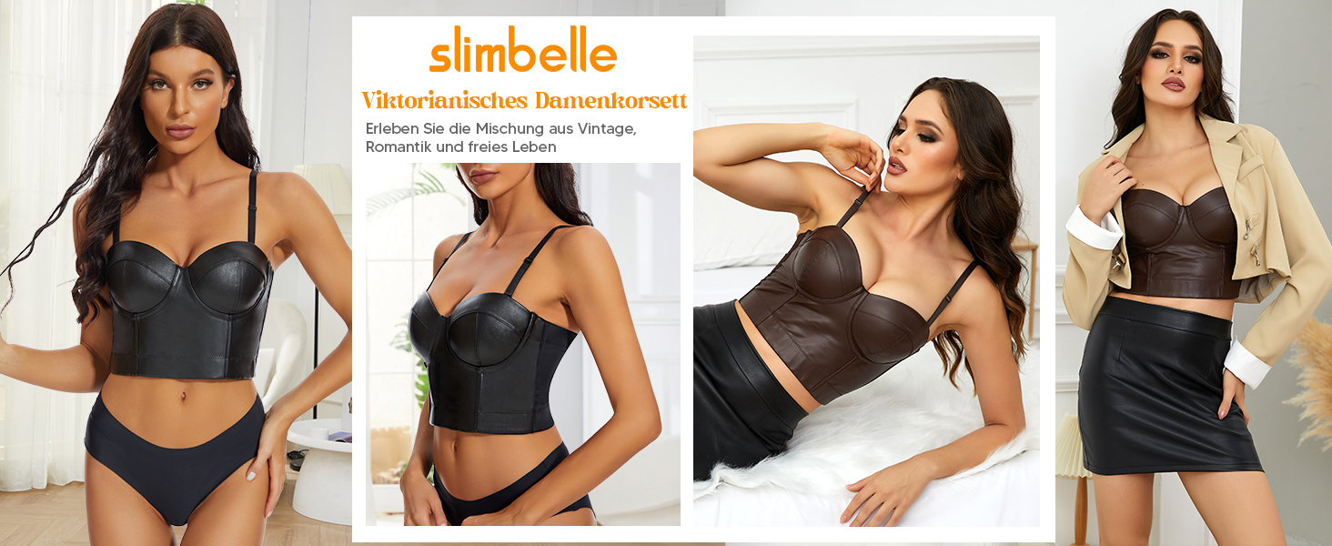 Топ SLIMBELLE з ефектом шкіри, чорний, без бретелек, корсетний, з пуш-ап ефектом (XXL)