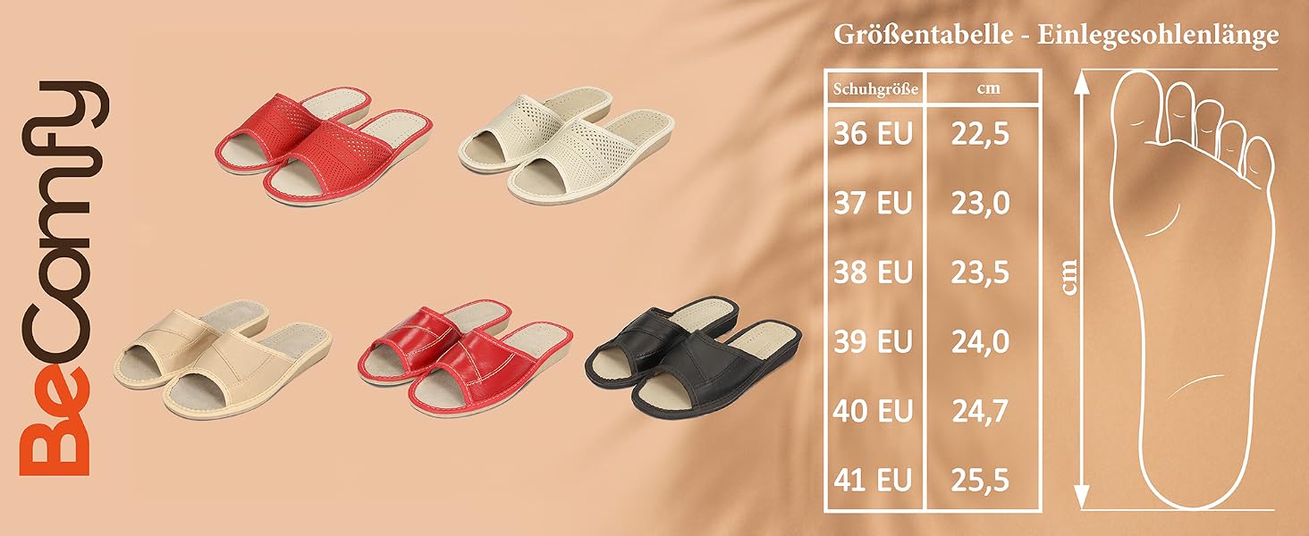 Жіночі шкіряні капці BeComfy — літні пантолети для дому, червоні, розмір 40 EU