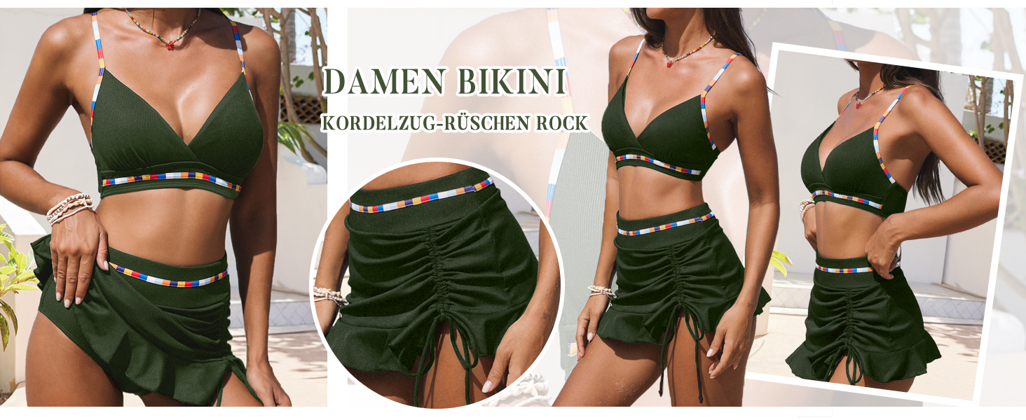 Сексуальний жіночий купальник-бікіні з V-подібним вирізом, висока талія, двочастинний, шнурівка, армійного кольору, XL