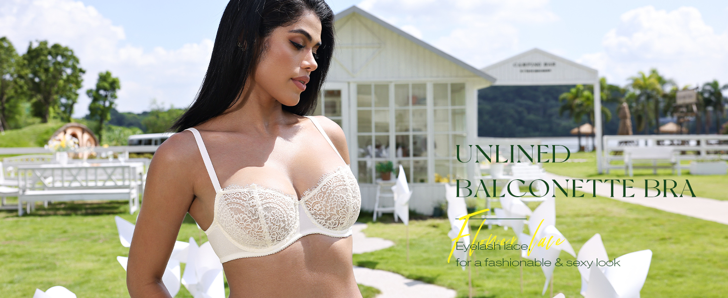 Бюстгальтер Balconette Deyllo для жінок з кісточками, пуш-ап, Dirndl, мереживо, великі розміри, м'які чашки, бралетт, глибокий виріз, сексуальний, без підкладки, слонова кістка 85C