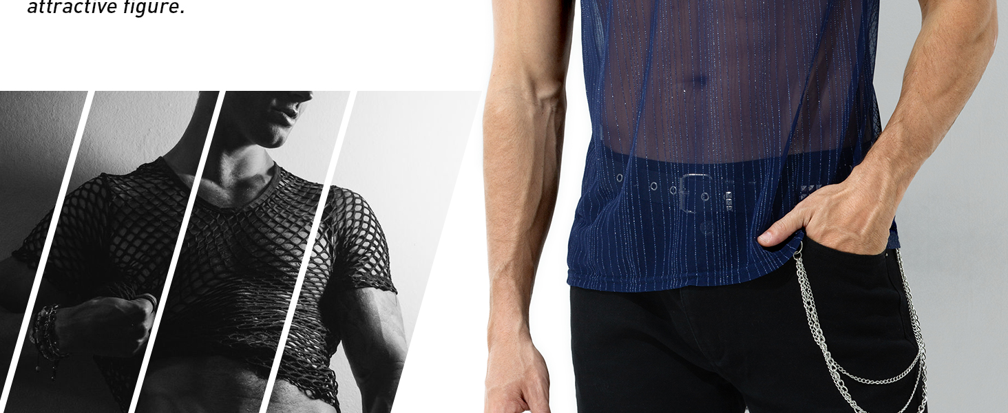 Чоловіча футболка Casey Kevin Herren з прозорою тканиною, коротким рукавом, чорна - Sparkle & Shine