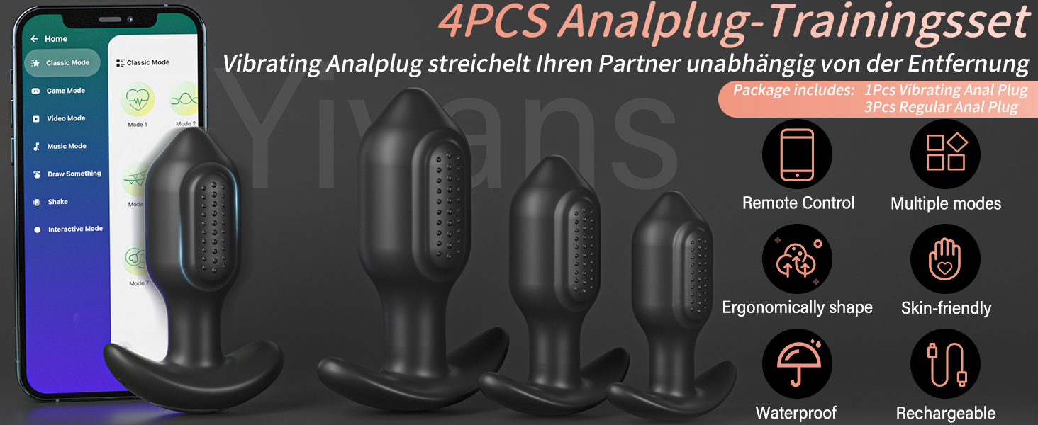 Набір силіконових анальних простатових масажерів Yivans для пар, 10 режимів вібрації, керування через додаток