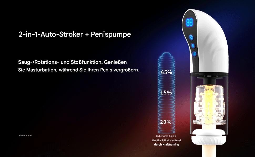 Масажер для чоловіків 2-в-1 з помпою для збільшення, 9 режимів, LCD-дисплей, автоматичний
