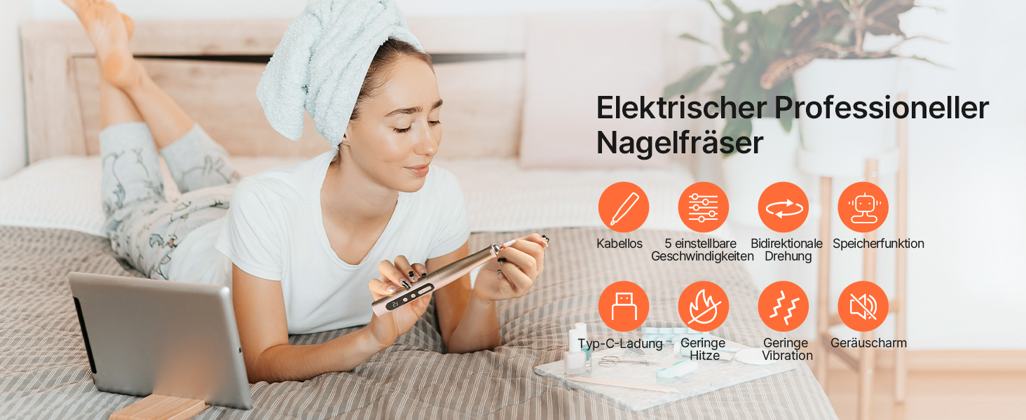 Електричний набір для манікюру та педикюру TOUCHBeauty: бездротовий апаратний фрезер з LCD-дисплеєм, 5 швидкостей, для гель-нігтів та акрилу, USB-зарядка