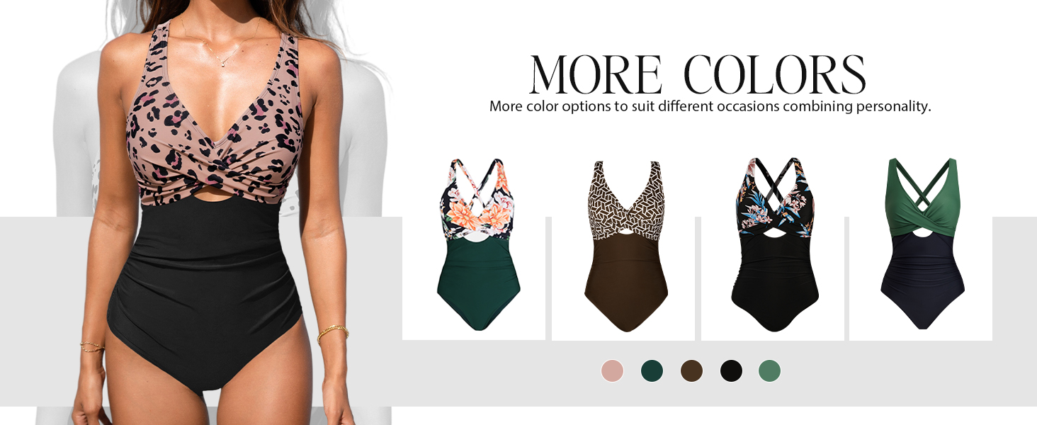 Купальник CUPSHE з запахом, V-подібний виріз, декоративні вирізи, корегуючий ефект, чорний/леопард