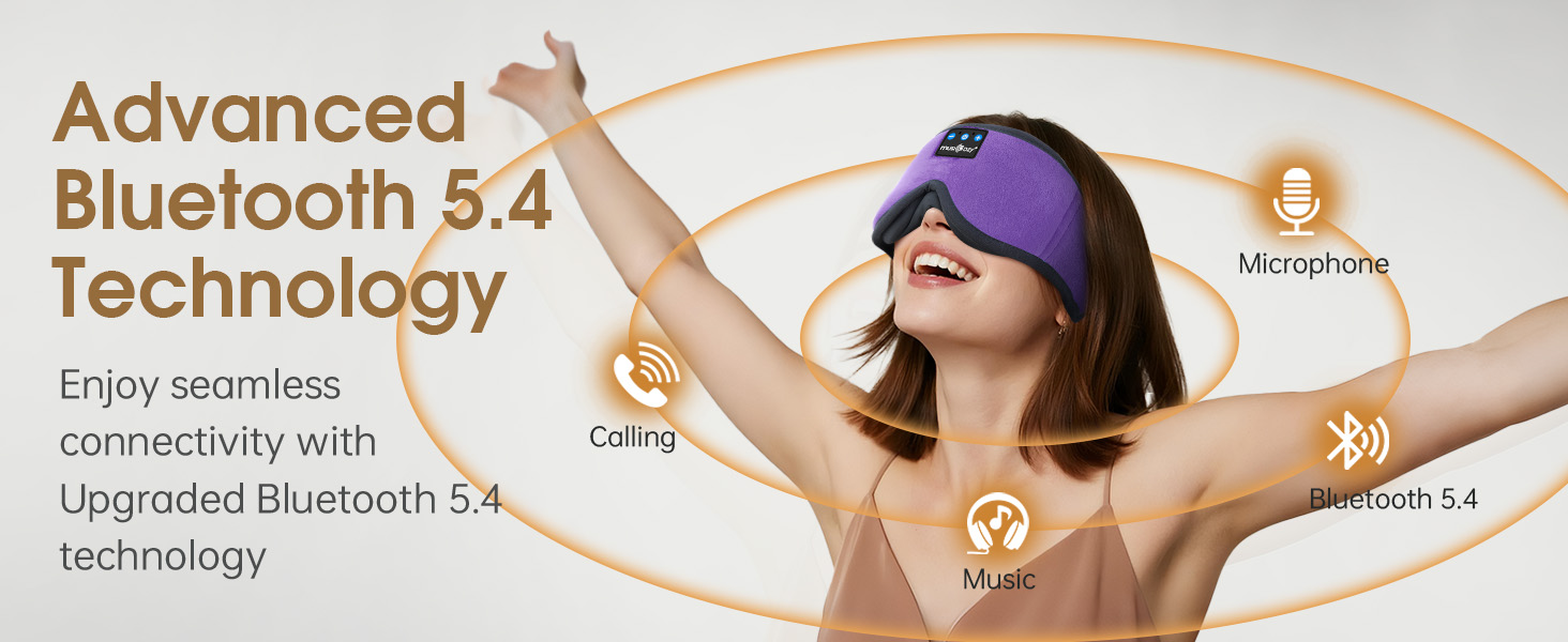 Маска для сну з Bluetooth-навушниками MUSICOZY, 3D затемнення 100%, м'яка пов'язка для сну та медитації, версія Bluetooth 5.4, 16 годин роботи, лавандовий колір