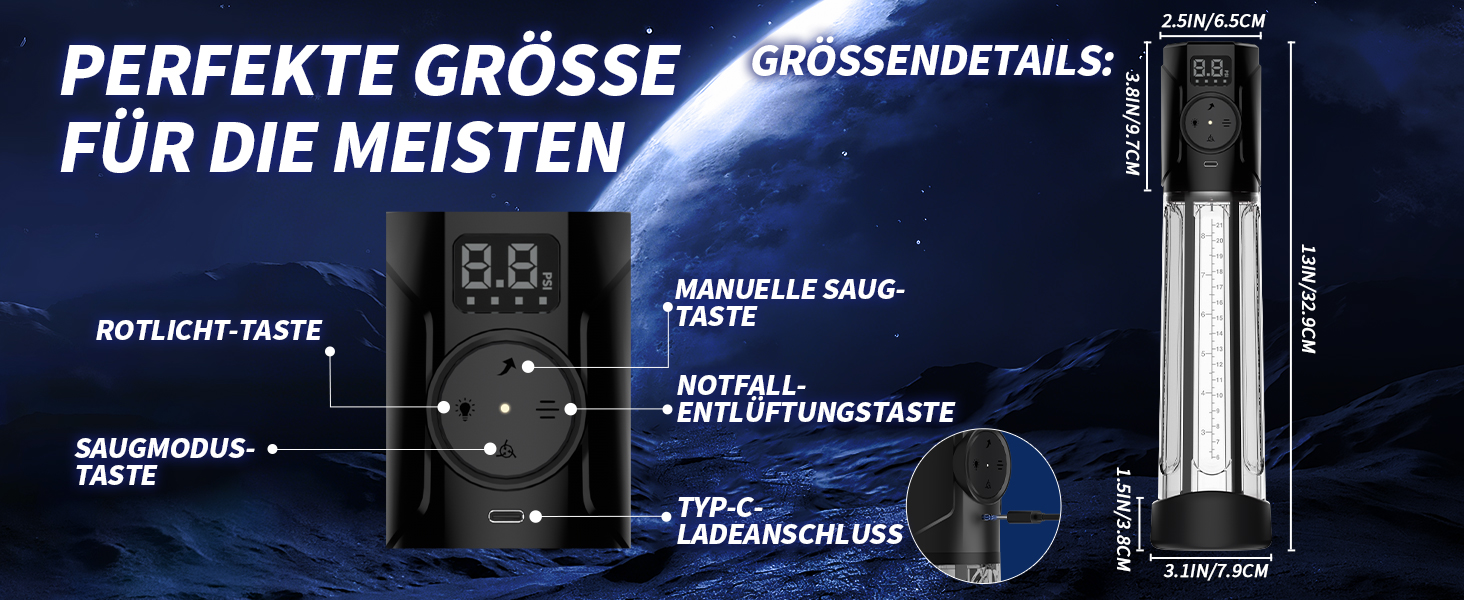 Електрична вакуумна помпа для збільшення пеніса з LED-червоною терапією, смарт-індикатором тиску, 3 рівні всмоктування та ручним режимом, вологостійка іграшка для чоловіків