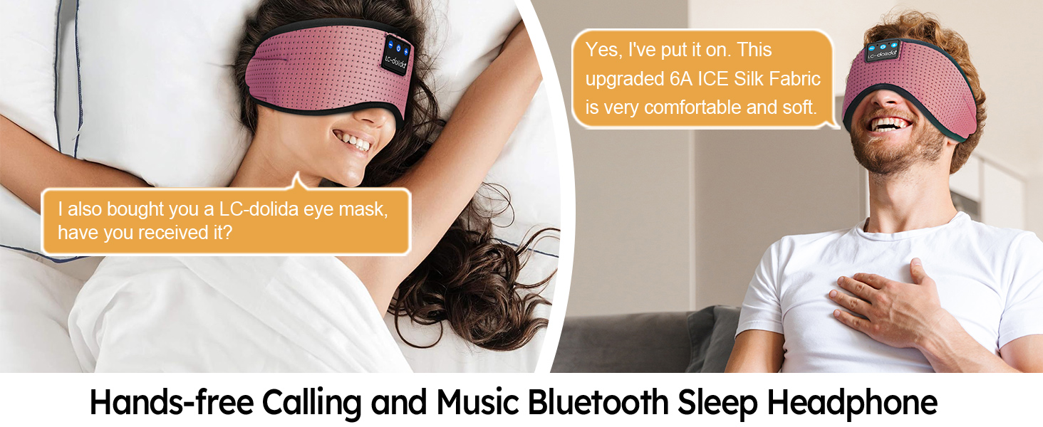 Маска для сну з Bluetooth-навушниками LC-dolida V5.4, дихаюча бавовняна пов'язка на очі з мікрофоном для подорожей, йоги та медитації, HiFi звук, 15 год роботи (Рожева)