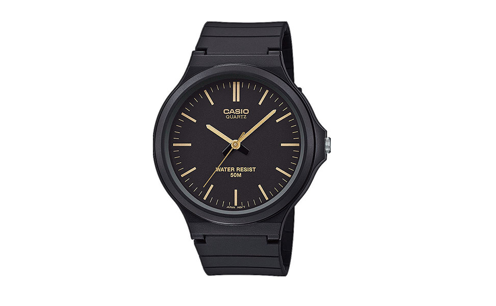 Аналоговий кварцовий годинник Casio Collection Unisex з полімерним ремінцем (Чорний/Золотий)