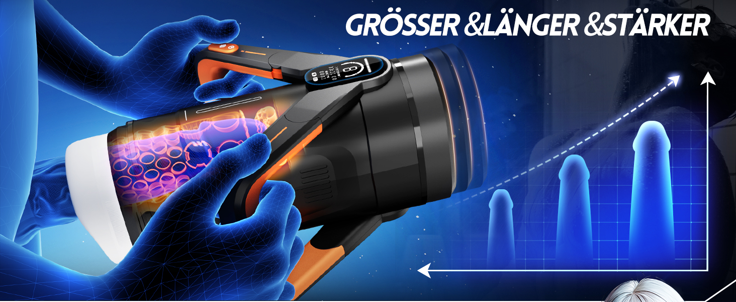 Інтимна іграшка для чоловіків Eanatoys Masturbieren - 9 вібраторів, телескопічна функція, 3D реалістична вагіна, LCD-дисплей, помаранчевий колір