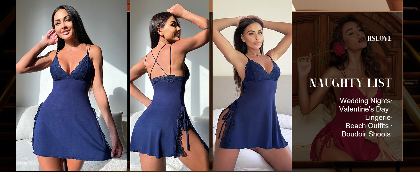 Еротична нічна сорочка Babydoll RSLOVE - чорна мереживна комбінація XXL