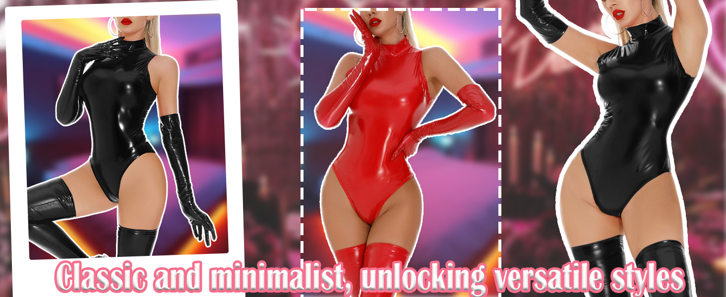 Боді FEOYA для жінок: сексуальний боді з ефектом мокрого блиску, шкіра, без рукавів, для нічного клубу, вечірки, чорний, розмір L