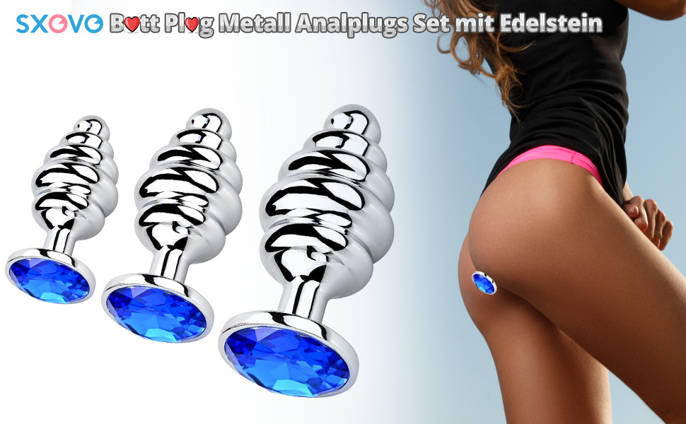 Анальний плагін SXOVO (набір 3 шт): малий, середній, великий - металевий, з камінцем, для пар