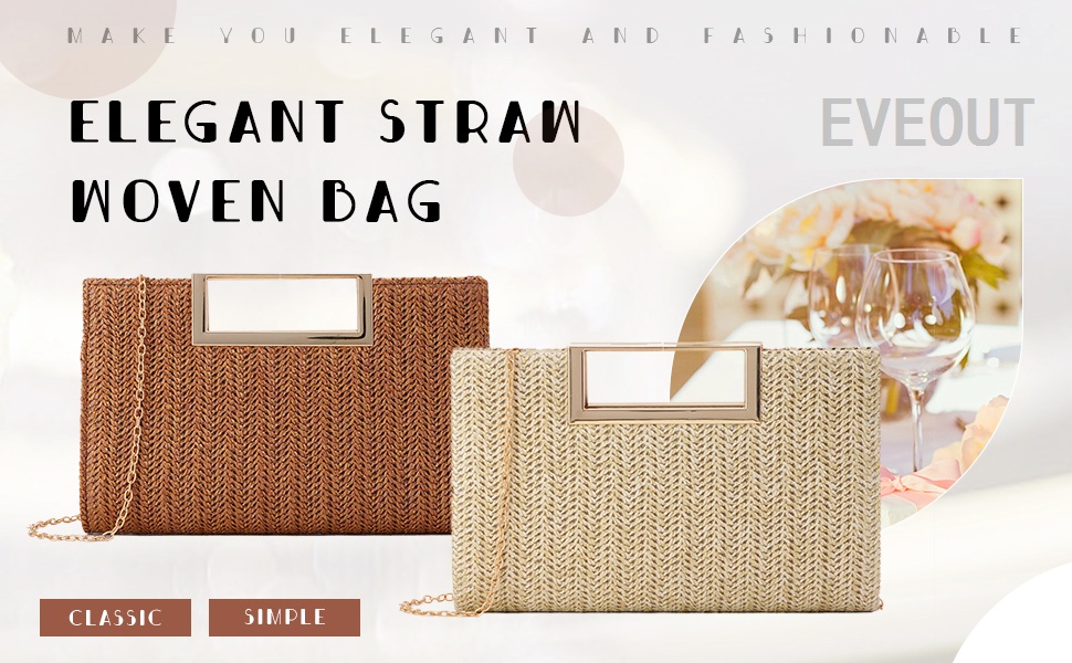 Жіночий соломий clutch-клатч EVEOUT: літня плетена сумка через плече для вечірок, весіль та відпустки, бежева