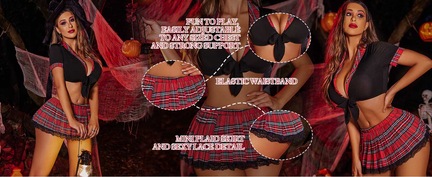 Комплект спідньої білизни Avidlove для рольових ігор: міні-спідниця з фалдами, сексуальний студентський костюм, білий