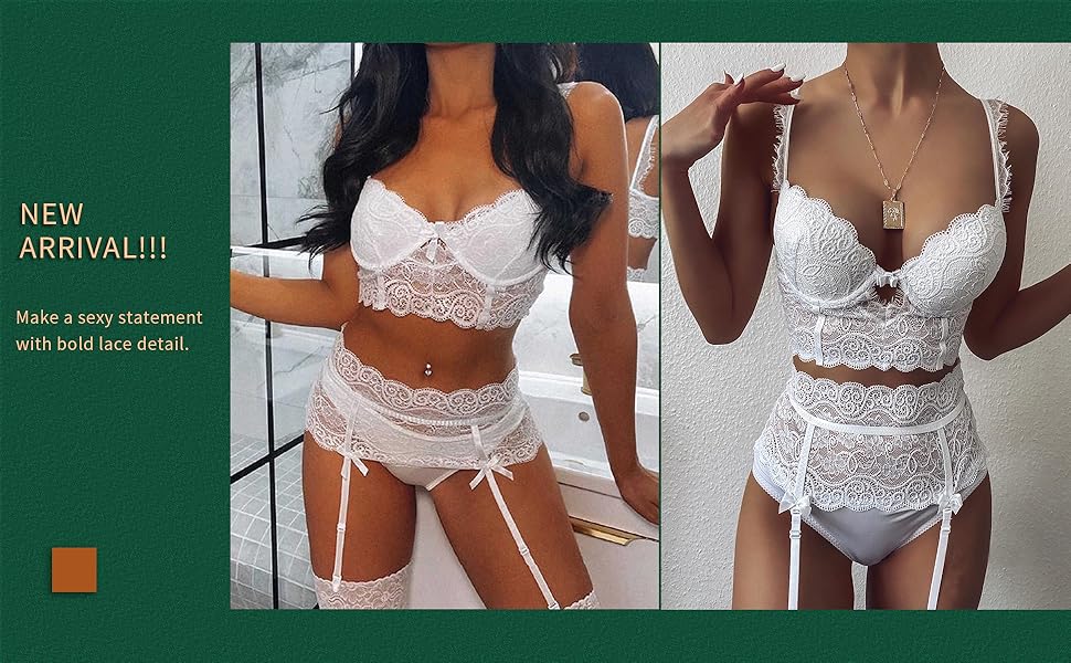 ЕVELIFE Комплект нижньої білизни для жінок: бюстгальтер та труси (3 шт.) - мереживний комплект, висока талія, стрінги, чорний, розмір 46